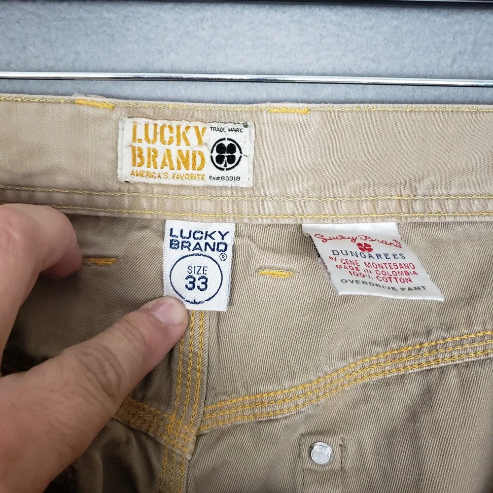 Vintage Lucky Brand Size 33 Overdrive Pants Tan Cargo Carpenter Chore Utility